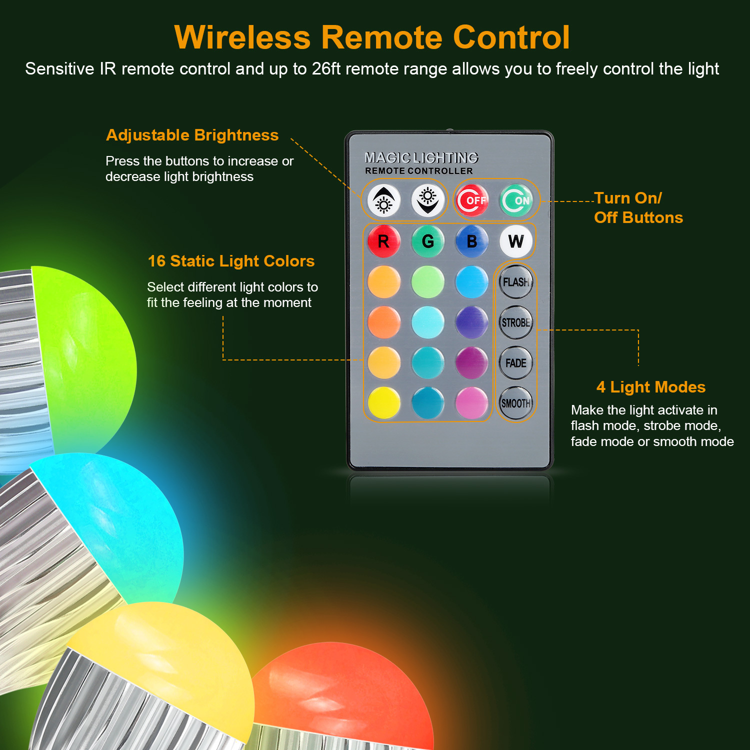 1Pc 9W LED Light Bulb E27 RGB Lamp Bulb 16 Colors Changable 24-key IR Remote Control For Decor Mood Lighting - Image 3