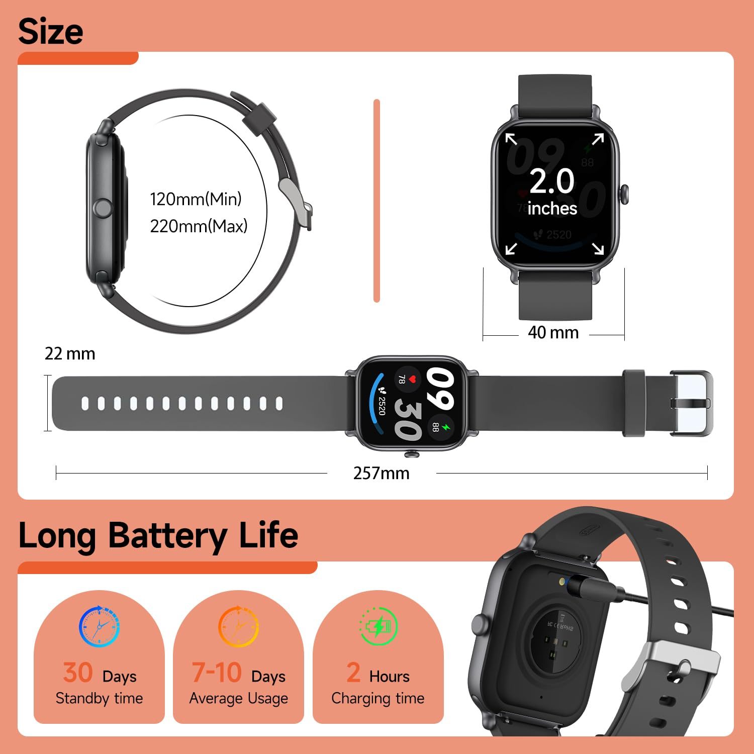 2.0 Inch HD - Fashion Smartwatch Bluetooth Talking, IP68 Showerproof Mental Health Tracker, Anxiety Relief Fitness Tracker - Image 7