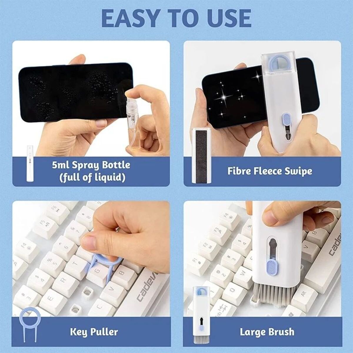 7 In 1 Computer Keyboard Cleaner Brush Kit Earphone Cleaning Pen For Headset Keyboard Cleaning Tools Cleaner Keycap Puller Kit - Image 3