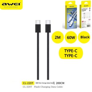AWEI TYPE-C To TYPE-C Braided Rope 60W Fast Charging Cable 2m