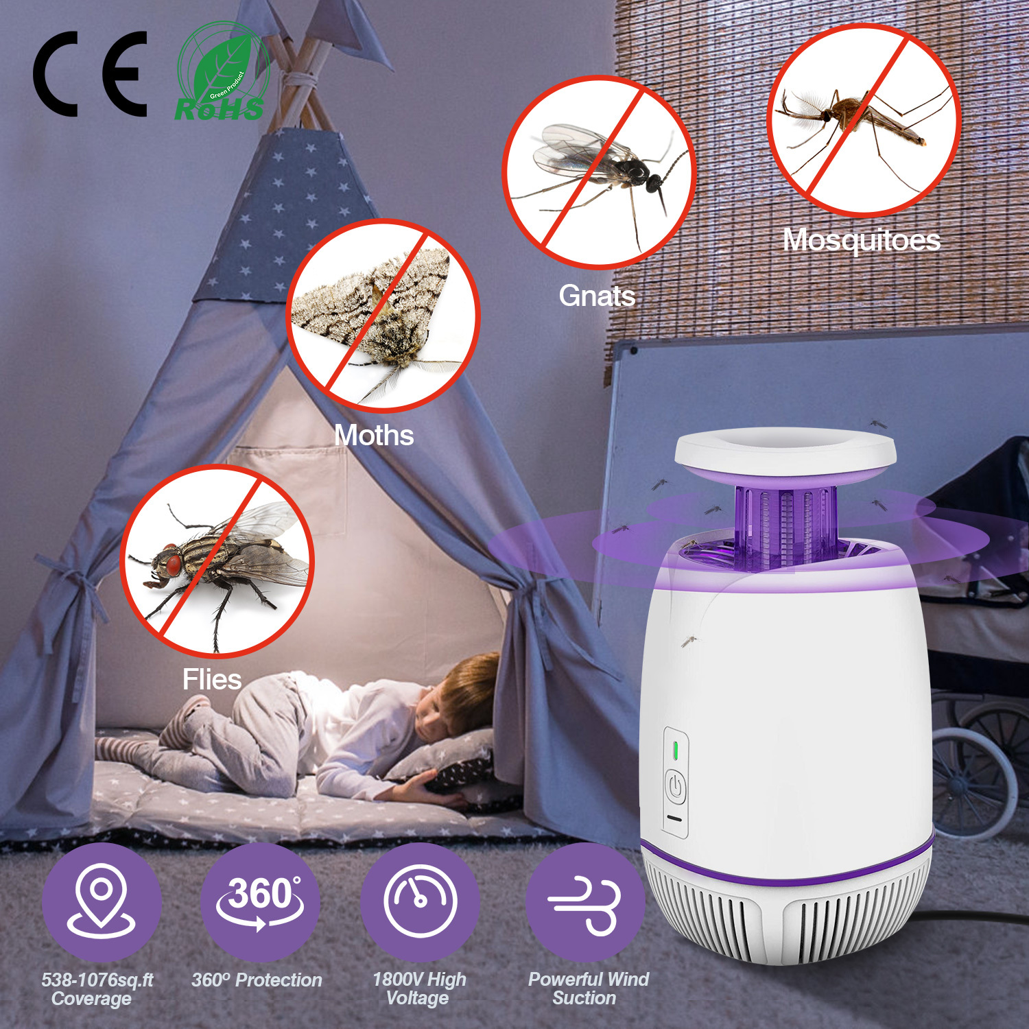 1Pc Plug-in Mosquito Zapper Max 1076Sq.Feet Range Electric Fly Zapper With 3 Modes Mosquito Killer Lamp For Indoor Outdoor - Image 7