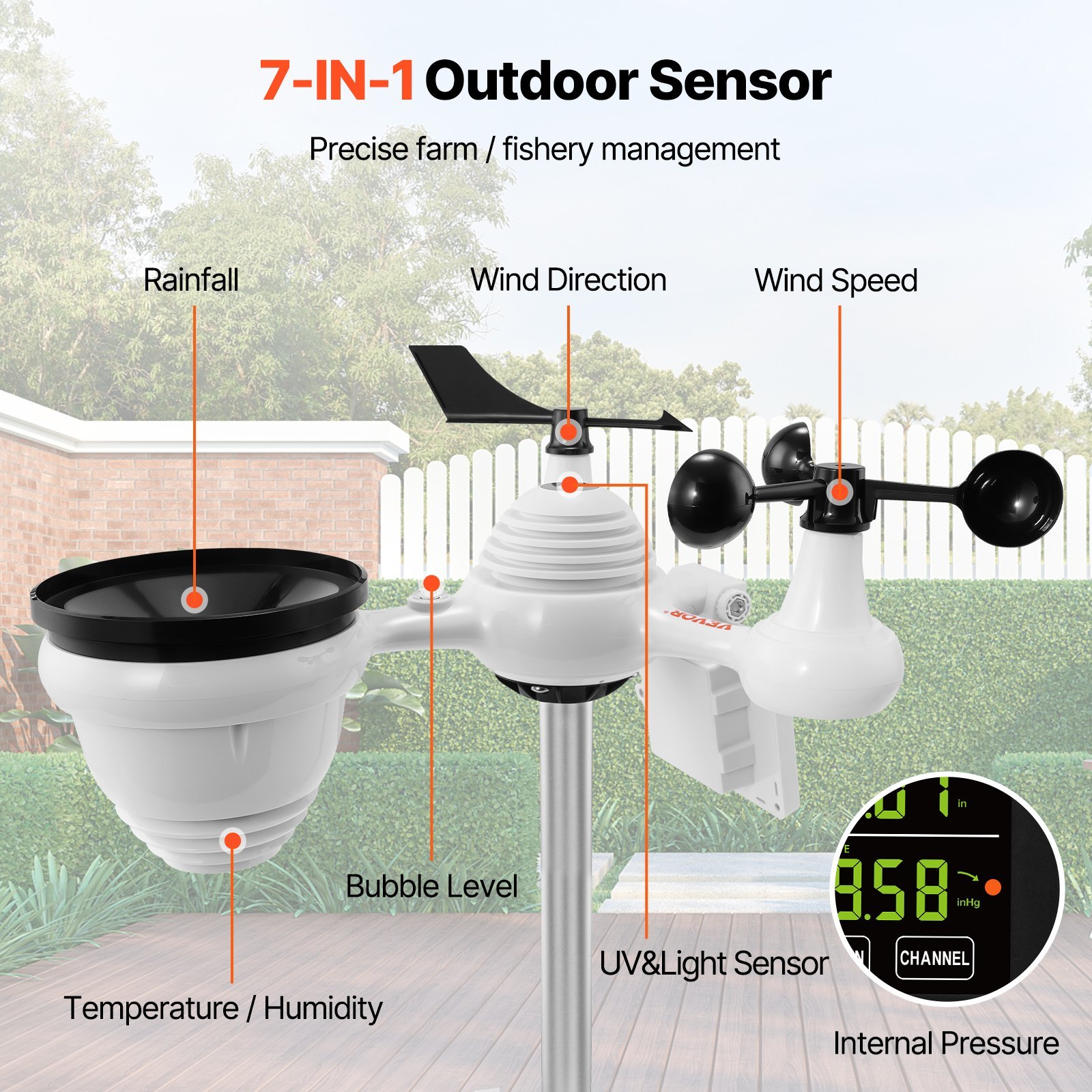 7-in-1 Solar-Powered Wi-Fi Weather Station, 7.5 In Color Display, Home Wireless Weather Station Indoor Outdoor, With Sensor, Alarm, Alerts, For Temperature Humidity Wind Speed Direction Rain - Image 2