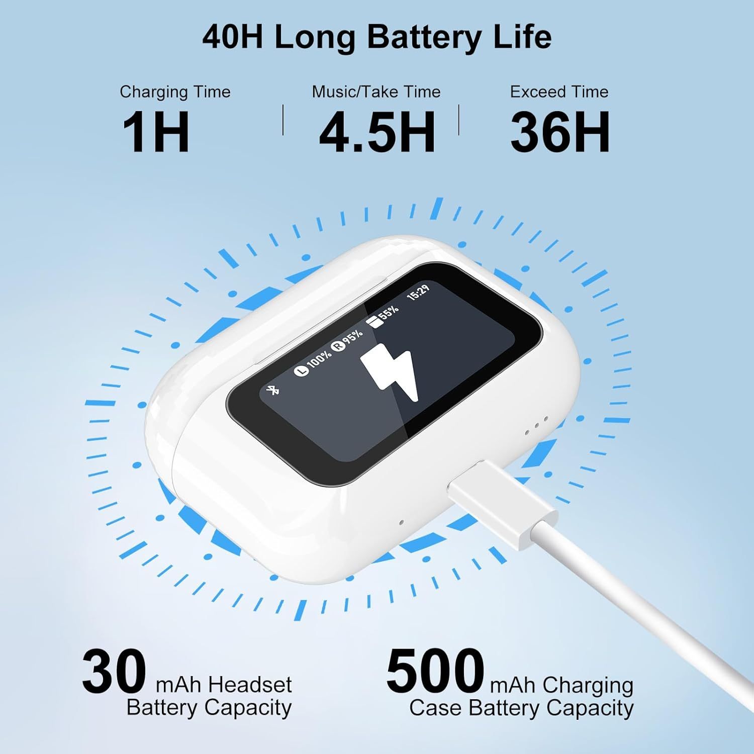 Wireless Earbuds, 5.4 Bluetooth Headphones With Touch Screen Ear Buds, ANC ENC Noise Cancelling Earbuds Headphones With Microphone, Wireless Bluetooth In Ear Earphones For Android IOS Phones - Image 8