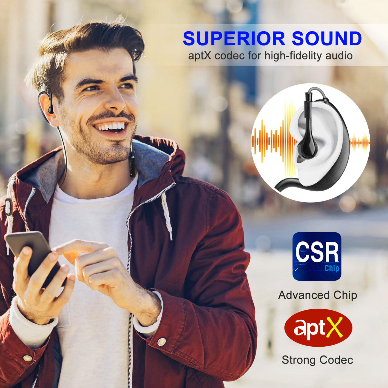 Wireless Headsets V4.1 Sport In-Ear Stereo Headphones Sweat-proof Neckband Earbuds With Mic Deep Bass HiFi Earphones For Running Hiking Travel - Image 6