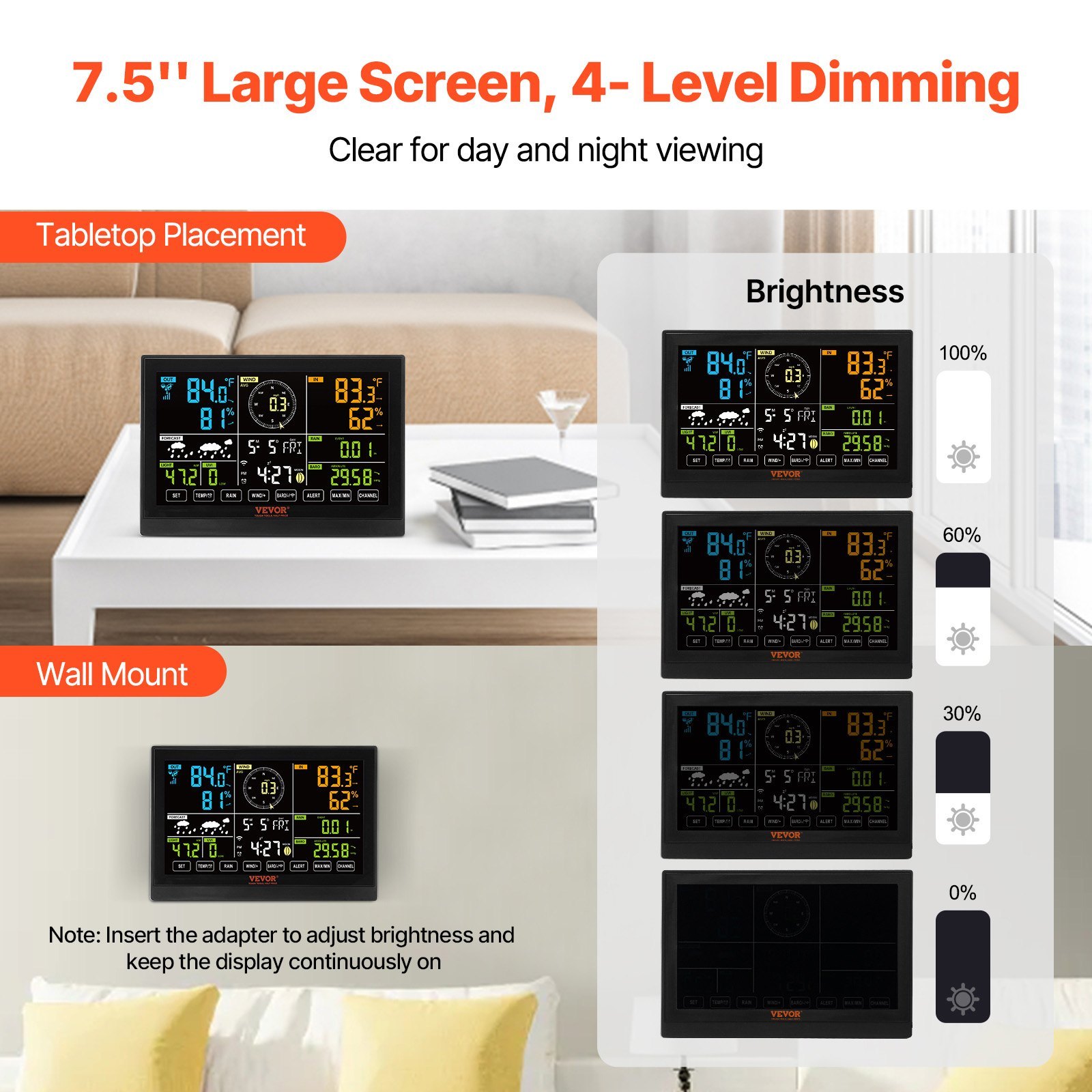 7-in-1 Solar-Powered Wi-Fi Weather Station, 7.5 In Color Display, Home Wireless Weather Station Indoor Outdoor, With Sensor, Alarm, Alerts, For Temperature Humidity Wind Speed Direction Rain - Image 5